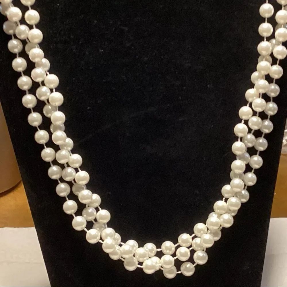 Classic Long Strand White Faux Pearls